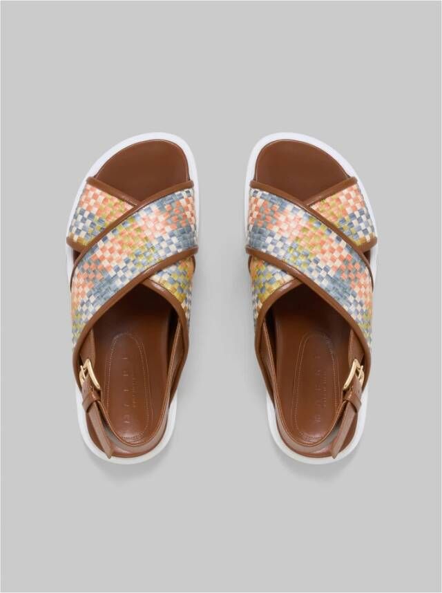 Marni Fussbett sandalen leer en raffia-effect stof Multicolor Dames