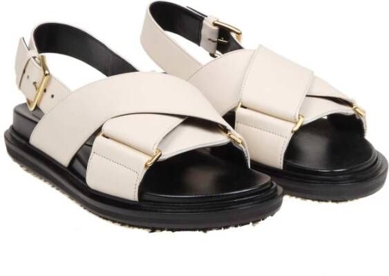 Marni Witte Leren Sandalen met Kruisband White Dames