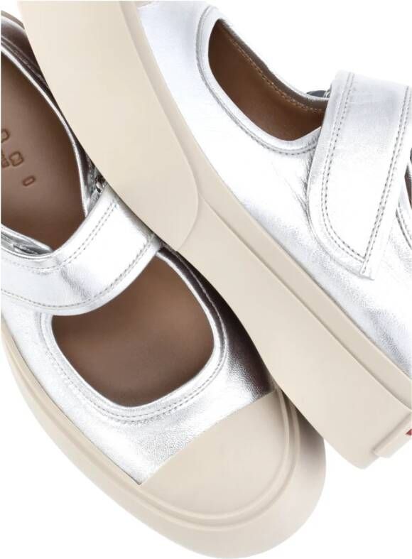 Marni Zilveren Leren Sneakers met Klittenbandsluiting