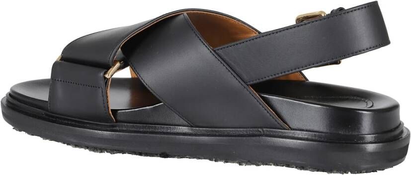 Marni Zwarte leren sandaal met gouden details