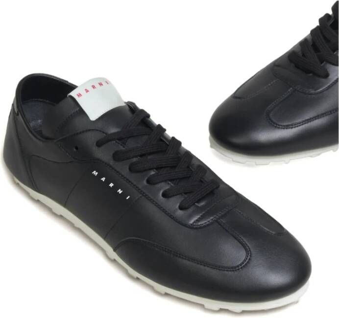Marni Zwarte Ronde Neus Sneakers Vetersluiting