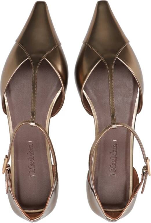 Max Mara Bruine leren platte schoenen met T-bar
