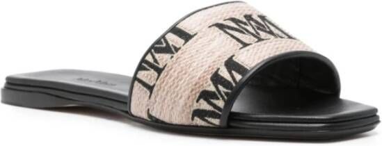 Max Mara Slippers met Logo Detail Beige Dames