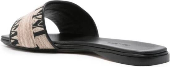 Max Mara Slippers met Logo Detail Beige Dames