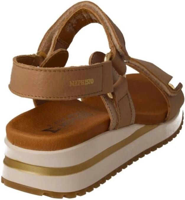 mephisto Dames Camel Leren Sleehak Sandaal Brown Dames