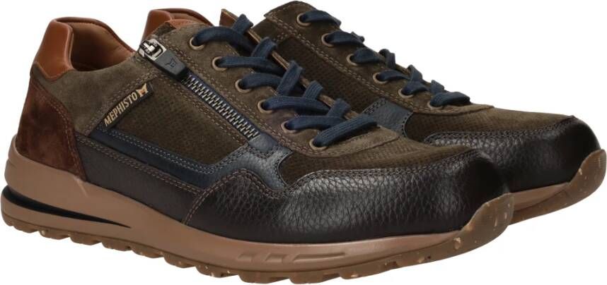 mephisto Groen bruine leren sneaker voor heren Multicolor Heren