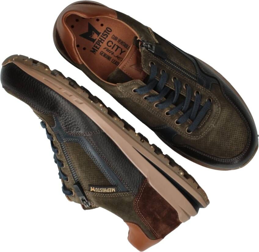 mephisto Groen bruine leren sneaker voor heren Multicolor Heren