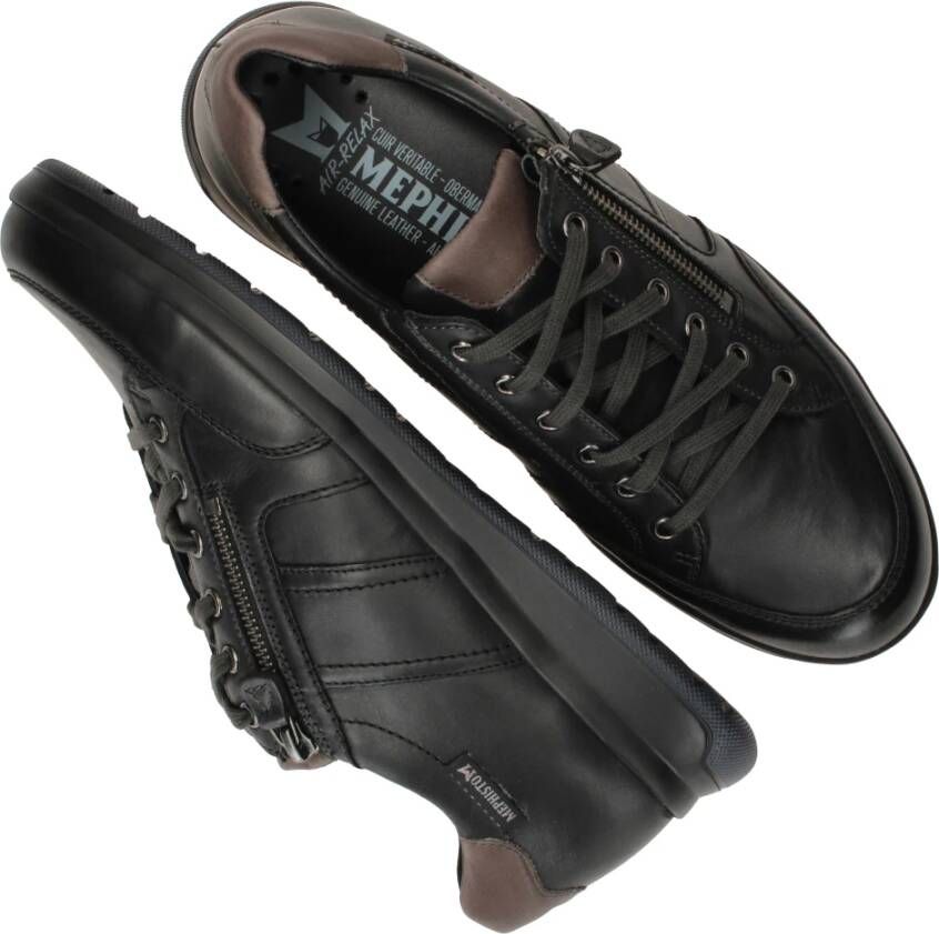 mephisto Zwarte Leren Sneaker Lisandro Comfortabel Stijlvol Black Heren