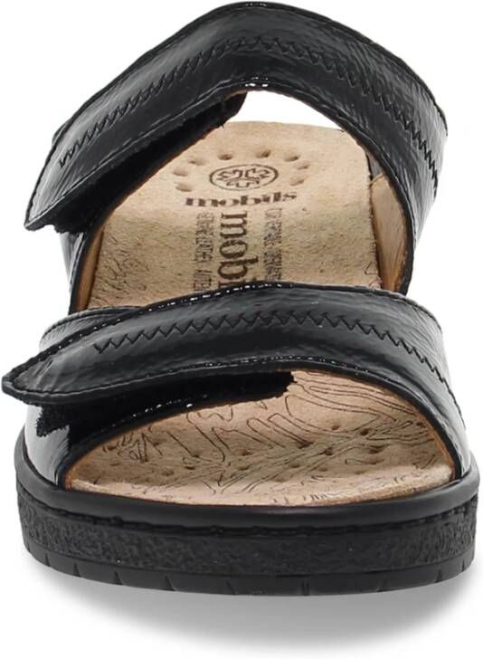 mephisto Zwarte platte sandalen voor vrouwen in lak Zwart Dames