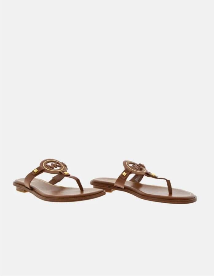Michael Kors Aubrey Cutout Leather T-Strap Sandal Brown Dames