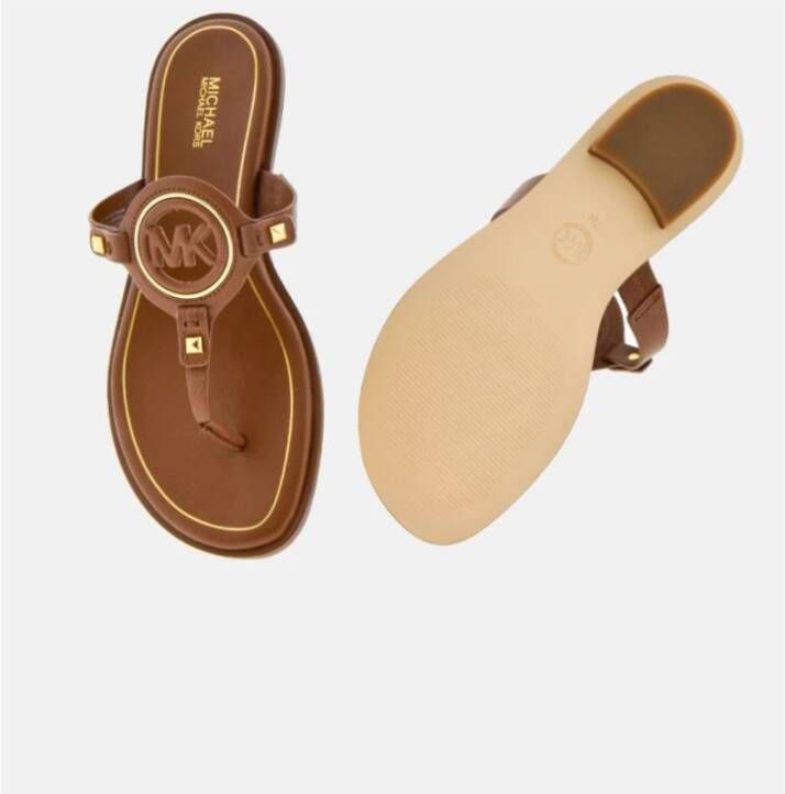 Michael Kors Aubrey Cutout Leather T-Strap Sandal Brown Dames