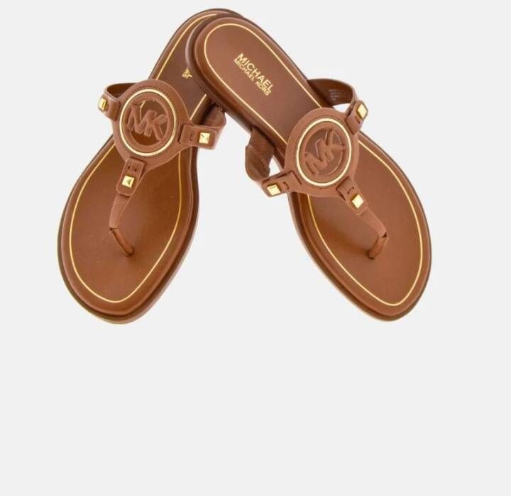 Michael Kors Aubrey Cutout Leather T-Strap Sandal Brown Dames