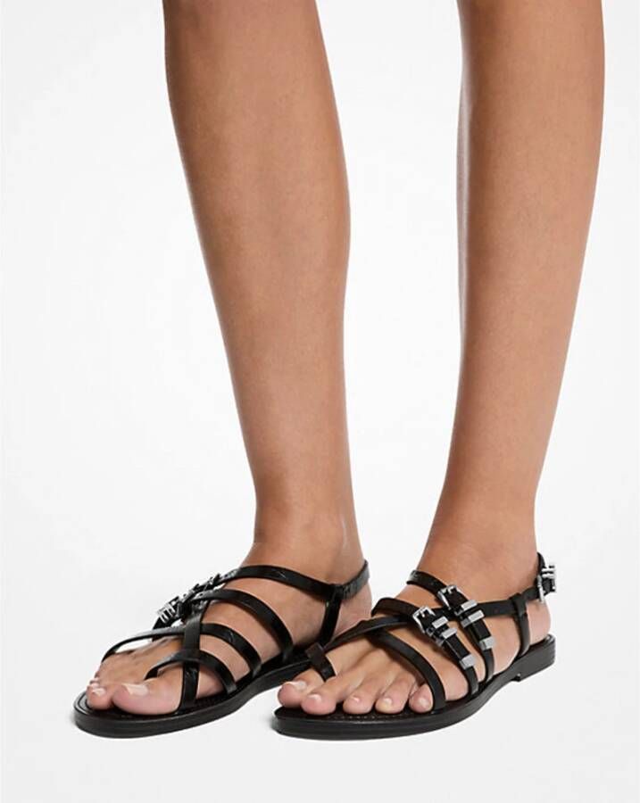 Michael Kors Platte sandaal met gebarsten leren bandjes