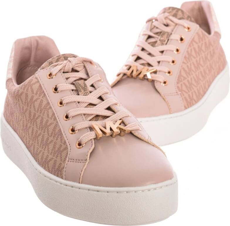 Michael Kors Ronde Canvas Sneakers met Merkprint Pink Dames