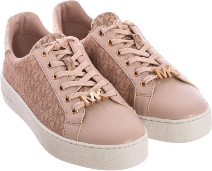 Michael Kors Ronde Canvas Sneakers met Merkprint Pink Dames