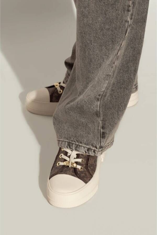 Michael Kors Evy Empire Logo Print Low-Top Sneakers Brown Dames