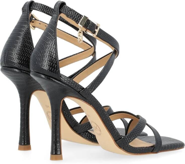 Michael Kors Strappy Leren Sandaal met Vierkante Neus Black Dames