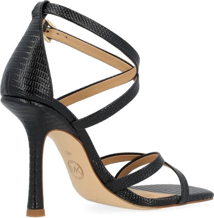 Michael Kors Strappy Leren Sandaal met Vierkante Neus Black Dames