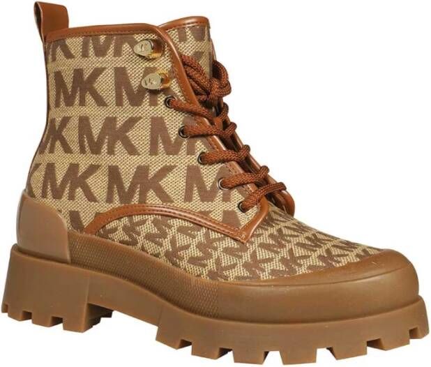 Michael Kors Payton Logo Jacquard Combat Boot Beige Dames