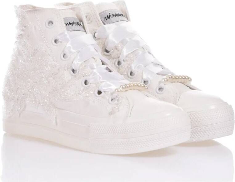 Mimanera Parel Versierde Witte Platform Sneakers White Dames