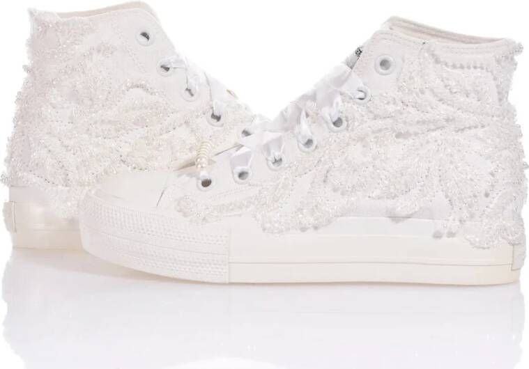 Mimanera Parel Versierde Witte Platform Sneakers White Dames