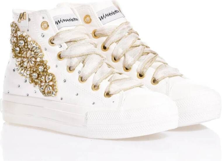 Mimanera Witte Gouden Sneakers met Swarovski Accenten White Dames