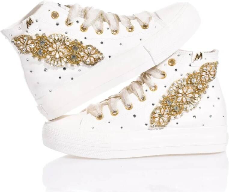 Mimanera Witte Gouden Sneakers met Swarovski Accenten White Dames