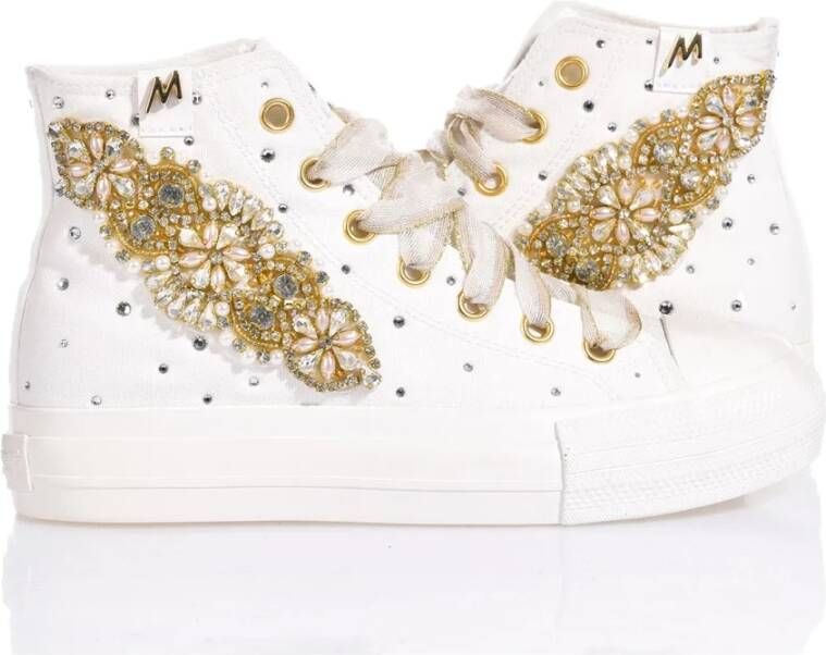 Mimanera Witte Gouden Sneakers met Swarovski Accenten White Dames