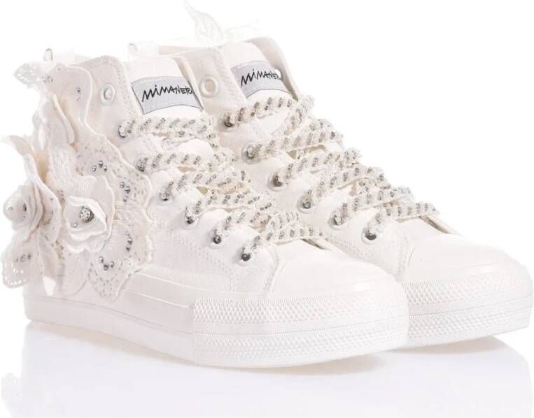 Mimanera Witte Sneakers met Bloemen Macramé White Dames