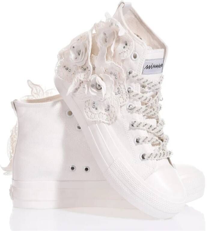 Mimanera Witte Sneakers met Bloemen Macramé White Dames