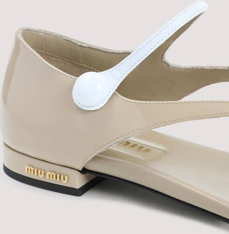Miu Beige Patentleren Teenslippers