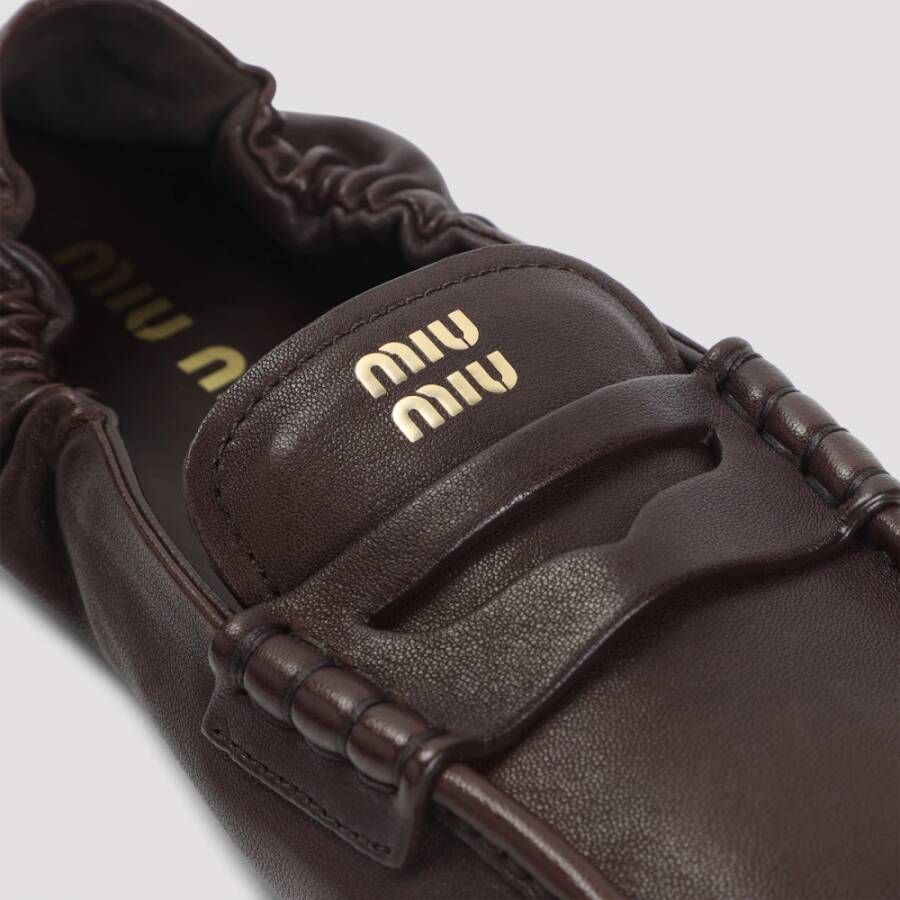 Miu Bruine Loafers van Lamsvachtleer