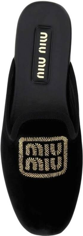 Miu Geborduurde Slip-On Muiltjes Velvet Effect Black Dames