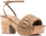 Miu Gestikte Logo Sandalen Beige Dames - Thumbnail 2