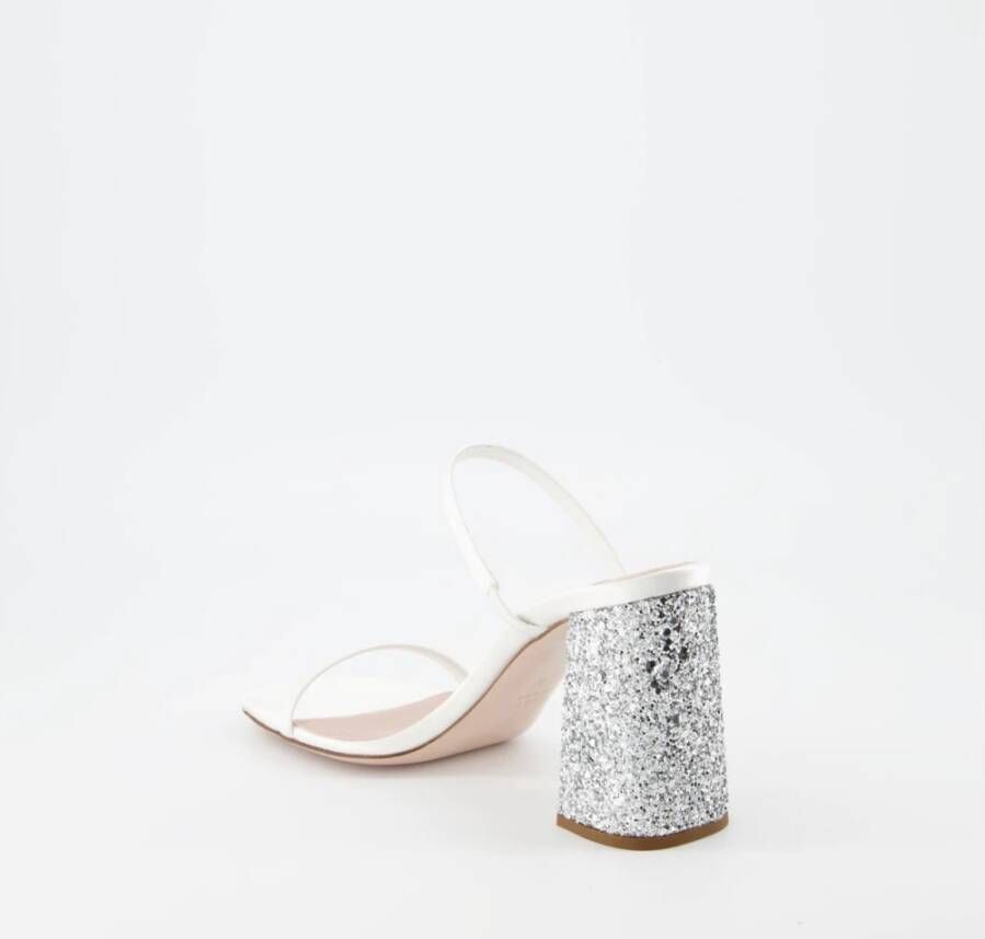 Miu Glitterige Open Teen Leren Muiltjes White Dames
