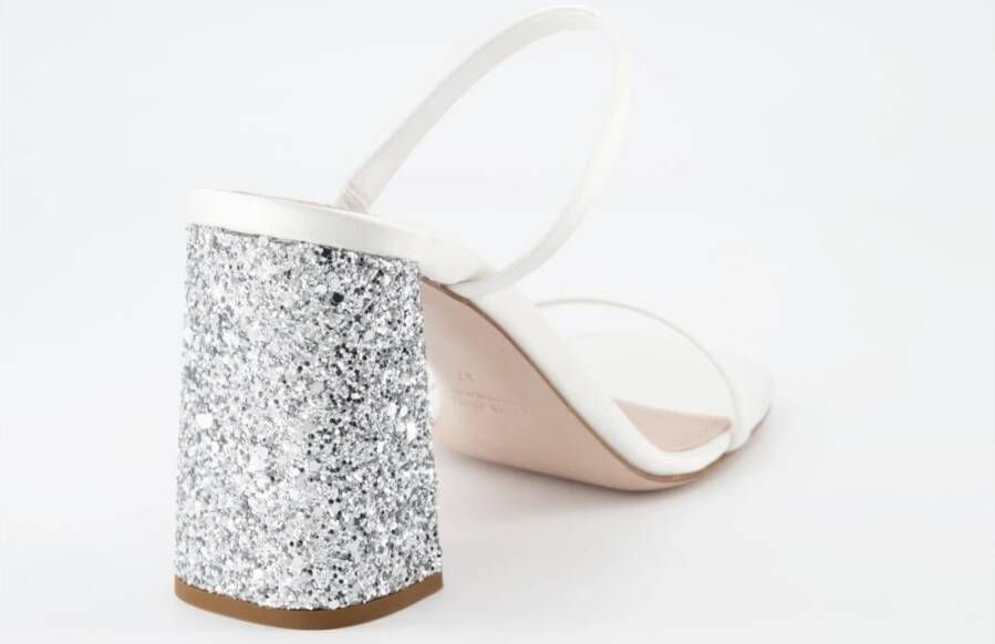Miu Glitterige Open Teen Leren Muiltjes White Dames