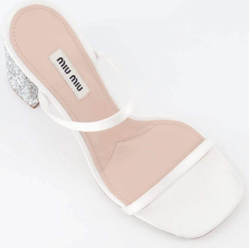 Miu Glitterige Open Teen Leren Muiltjes White Dames