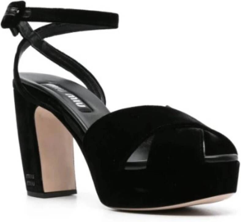 Miu Plateau Sandalen Gekruiste Bandjes Gespsluiting Black Dames