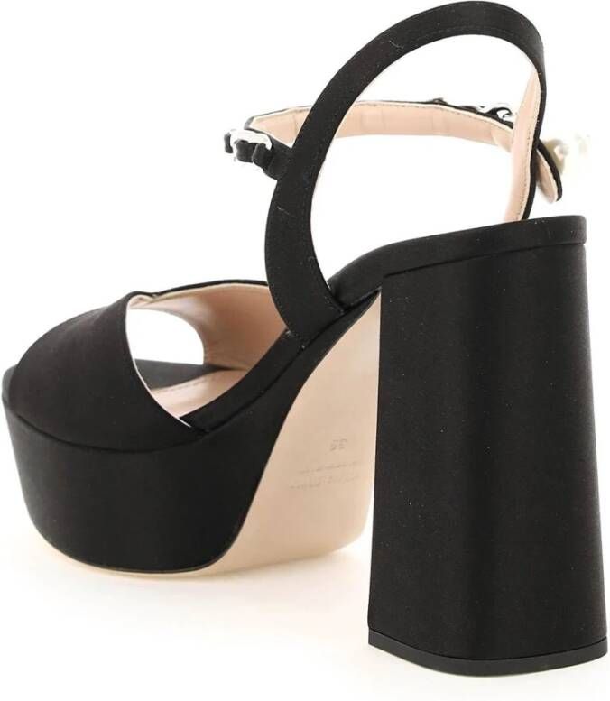 Miu Platform Sandalen met Parel- en Kettingdetail Zwart Dames