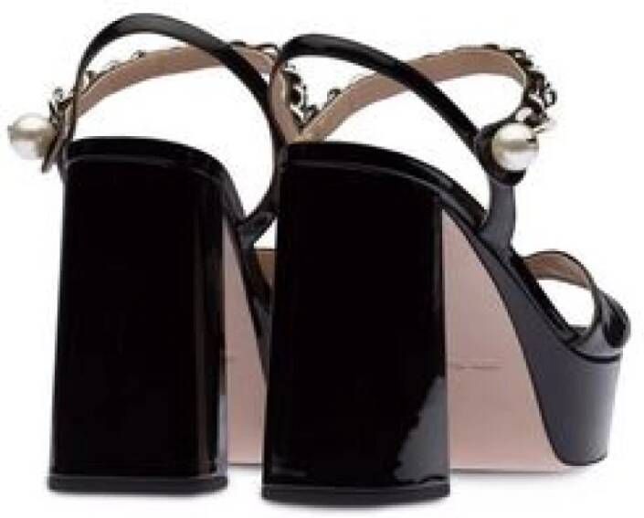 Miu Zwarte Leren Sandalen met Kettingdetails Zwart Dames