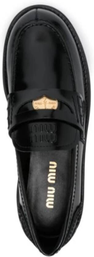 Miu Zwarte Leren Loafer met Logo-Embossing Black Dames