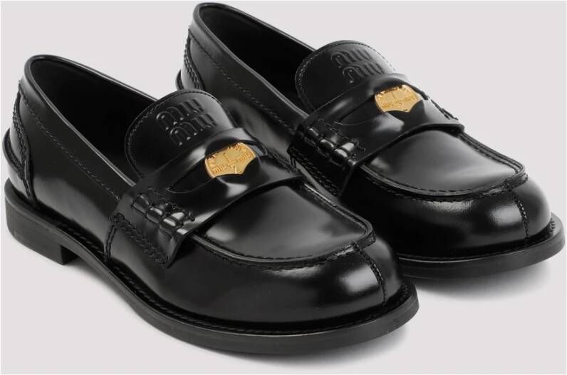 Miu Zwarte Leren Loafers