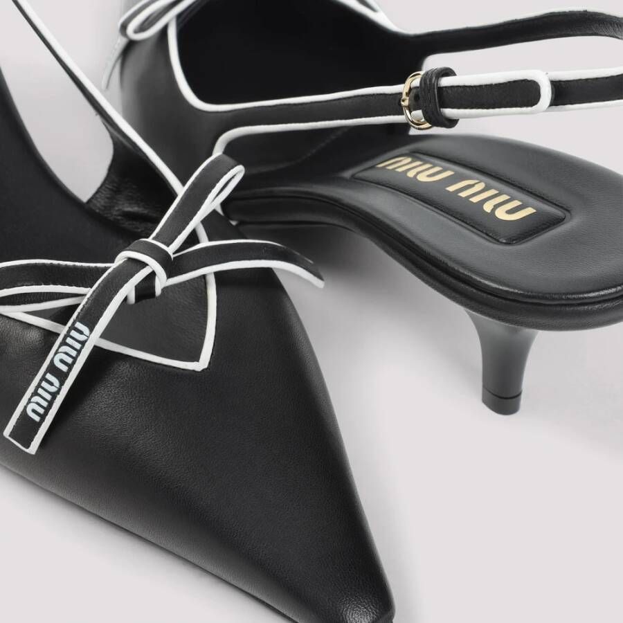Miu Zwarte leren slingback hakken
