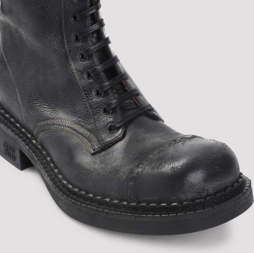 Miu Zwarte leren veterschoenen enkellaarzen