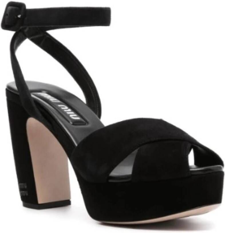 Miu Zwarte Suède Kruisband Sandalen Black Dames