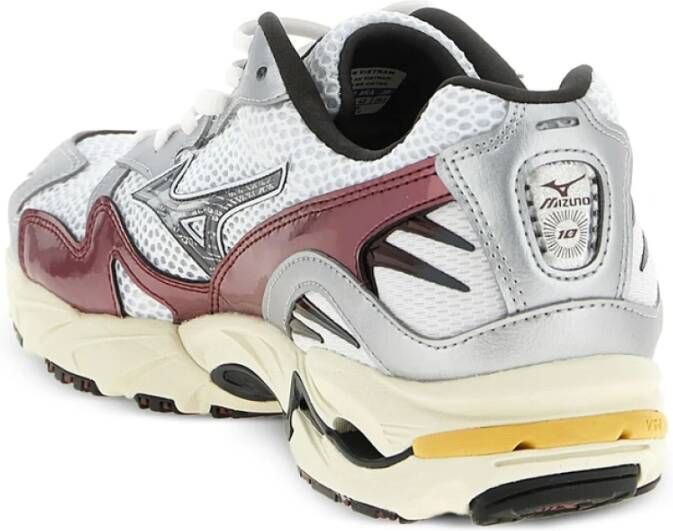 Mizuno Witte Mesh Leren Sneaker Rubberen Zool
