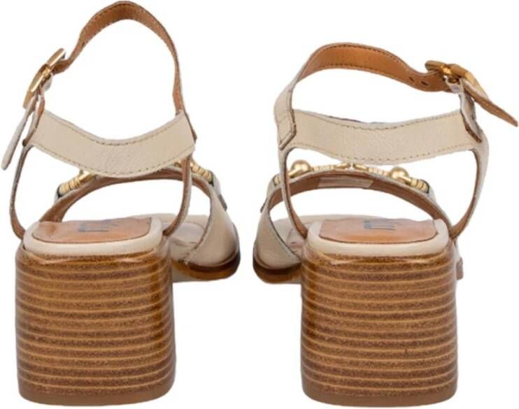 MJUS Beige Leren Enkelband Sandalen Beige Dames