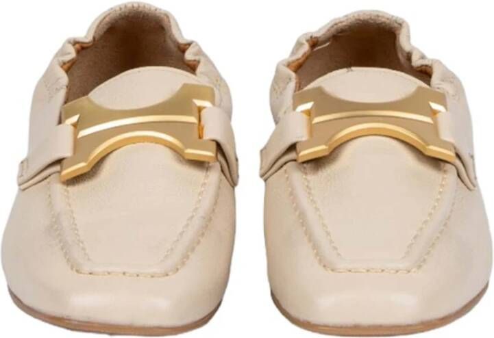 MJUS Beige Leren Loafers met Gouden Metalen Detail Beige Dames