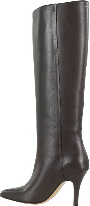 MM6 Maison Margiela Donkerbruine Leren Puntige Neus Laars