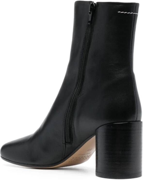 MM6 Maison Margiela Zwarte Leren Enkellaarzen 70mm Hak Zwart Dames